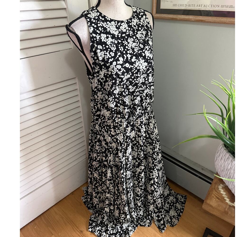 Vintage St Gillian Dress 14 Black White Floral Maxi Retro 90s Romantic Boho Chic